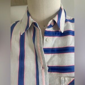 Blue , White and Hot Pink Striped with Button Up Shirt